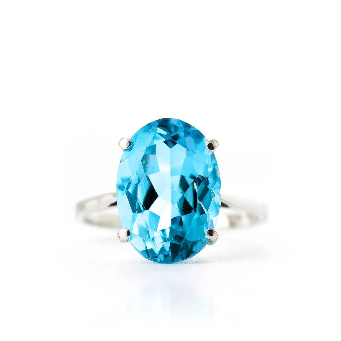 8 Carat 14K Solid White Gold Ring Natural Oval Blue Topaz