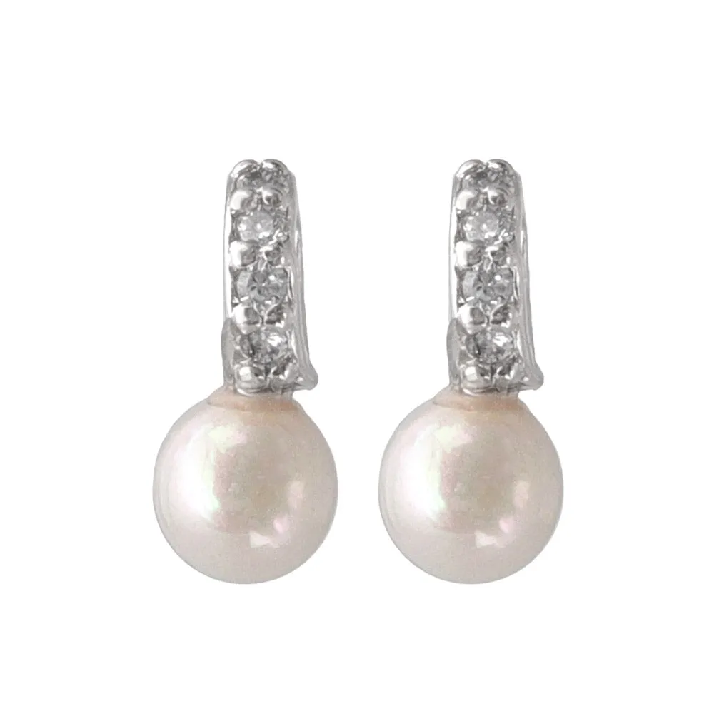 925 Silver Pave Bar Pearl Earrings