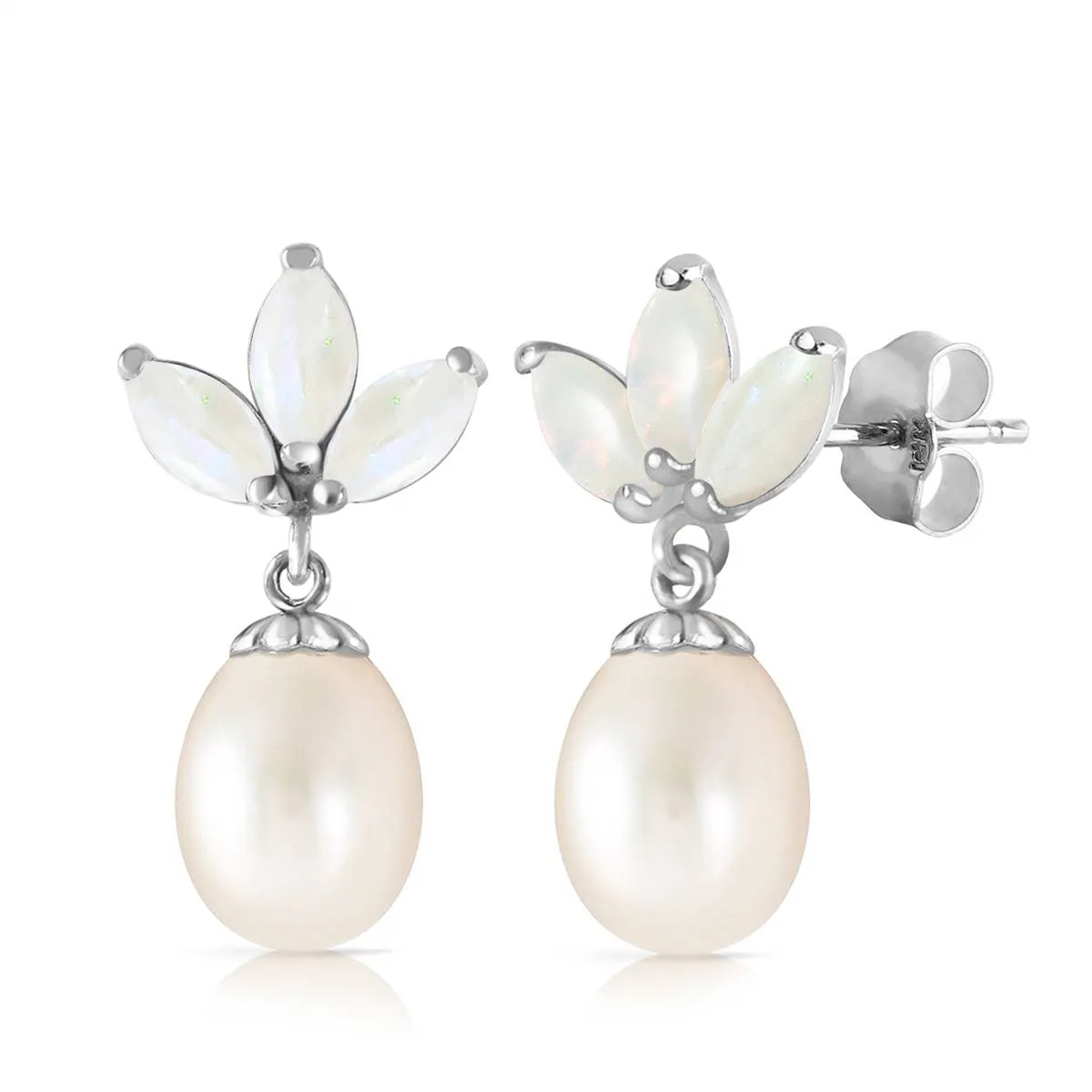 9.5 Carat 14K Solid White Gold Dangling Earrings Pearl Opal