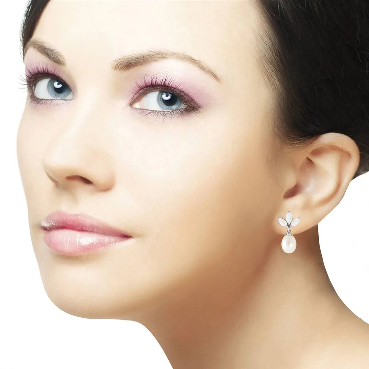 9.5 Carat 14K Solid White Gold Dangling Earrings Pearl Opal