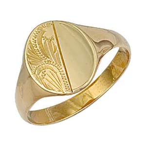 9ct Yellow Gold Engraved Oval Signet Ring