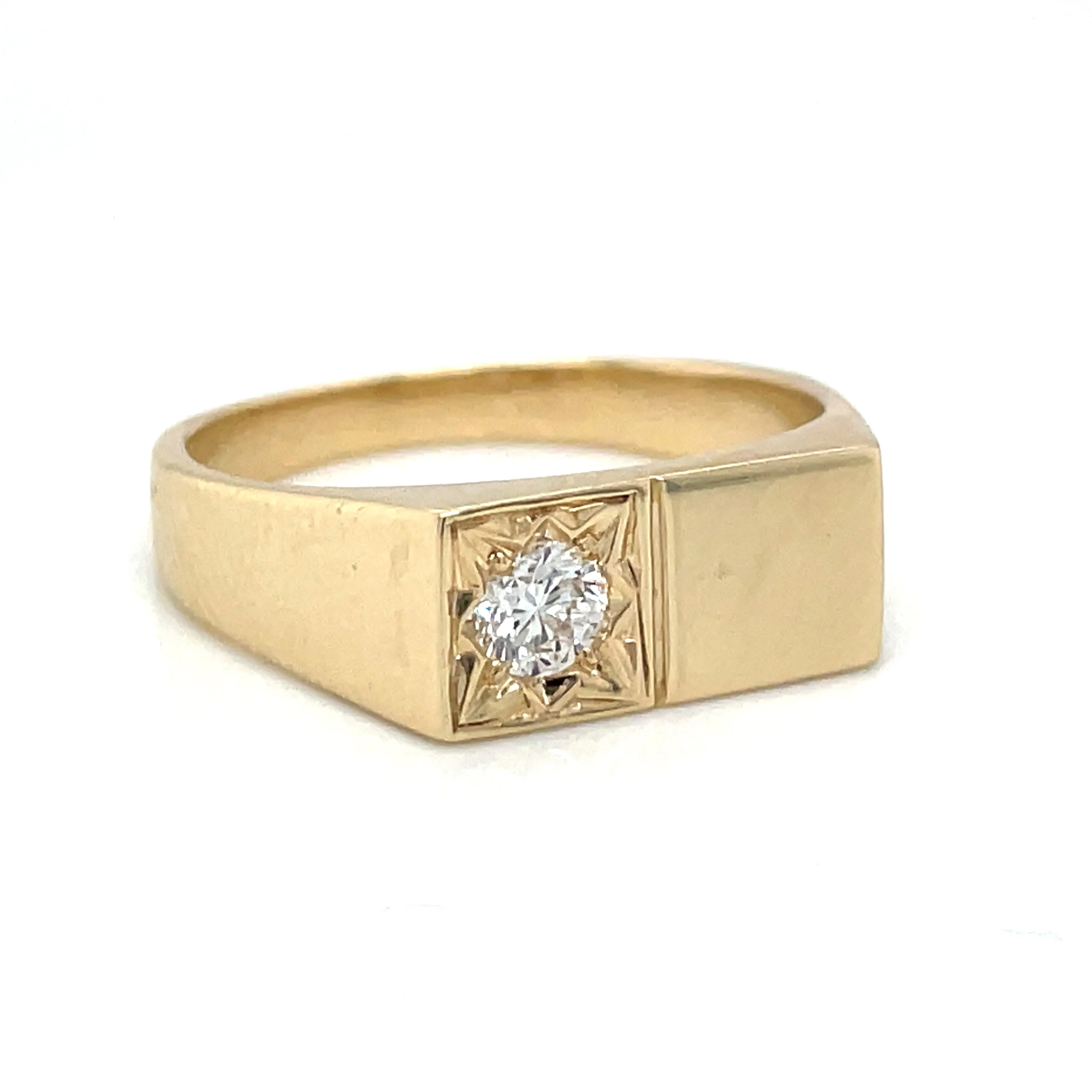 9ct Yellow Gold Signet Ring with Star Set Diamond
