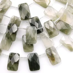 AAA Faceted Natural Green Actinolite In Quartz Beads Cushion Rectangle 15.5" Strand
