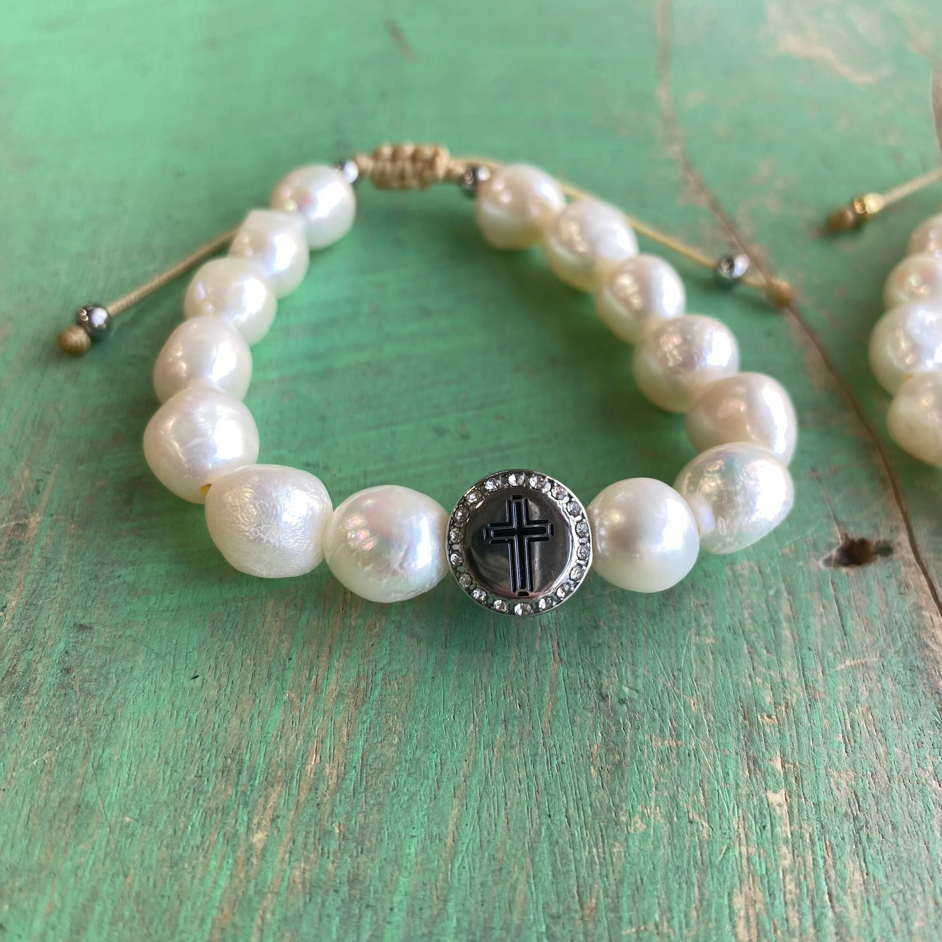 Adjustable Freshwater Pearl Cross Hill Bracelet