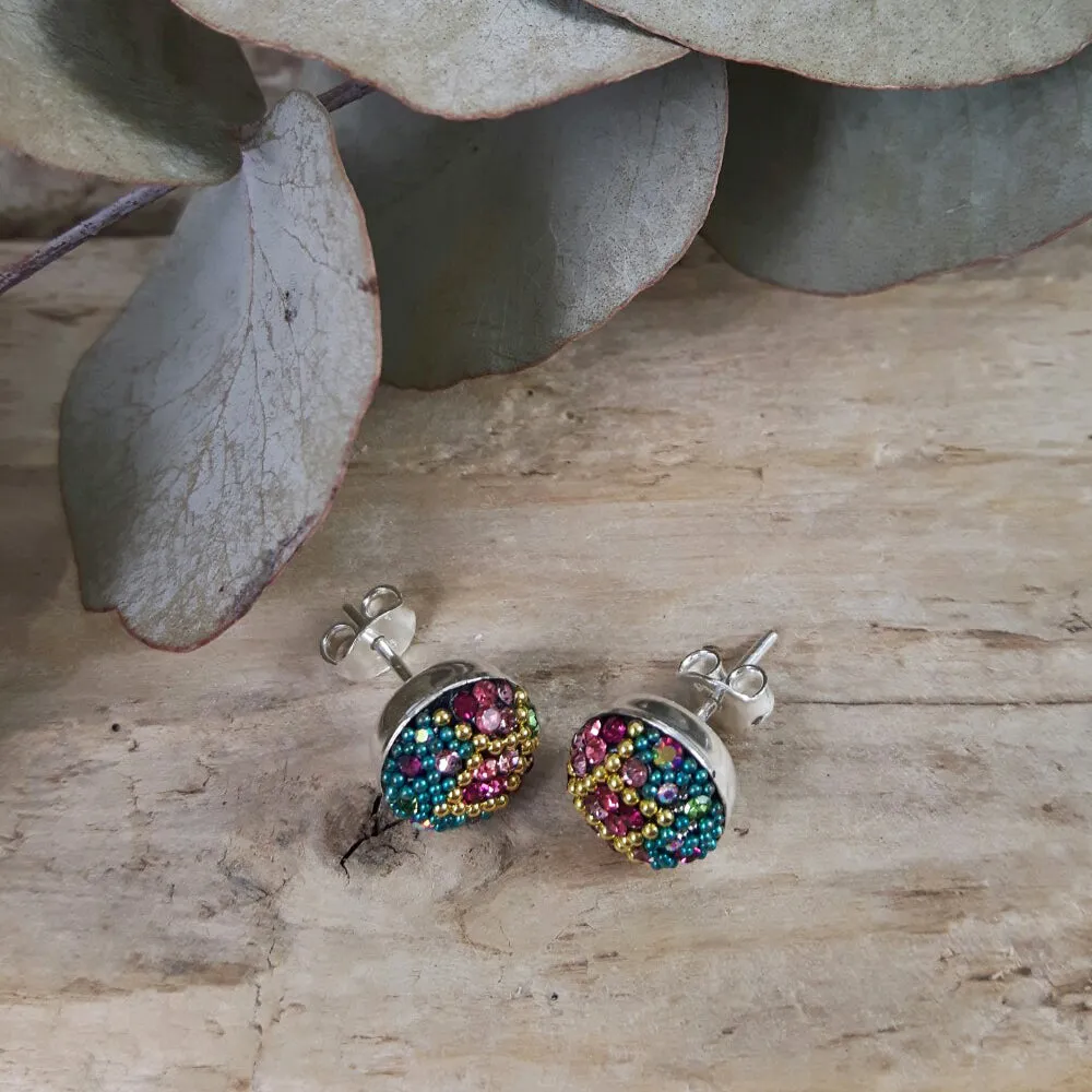 Allegra Viva Magenta Round Stud Earrings