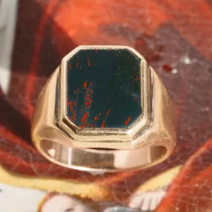Antique Bloodstone Signet 10k Gold Ring