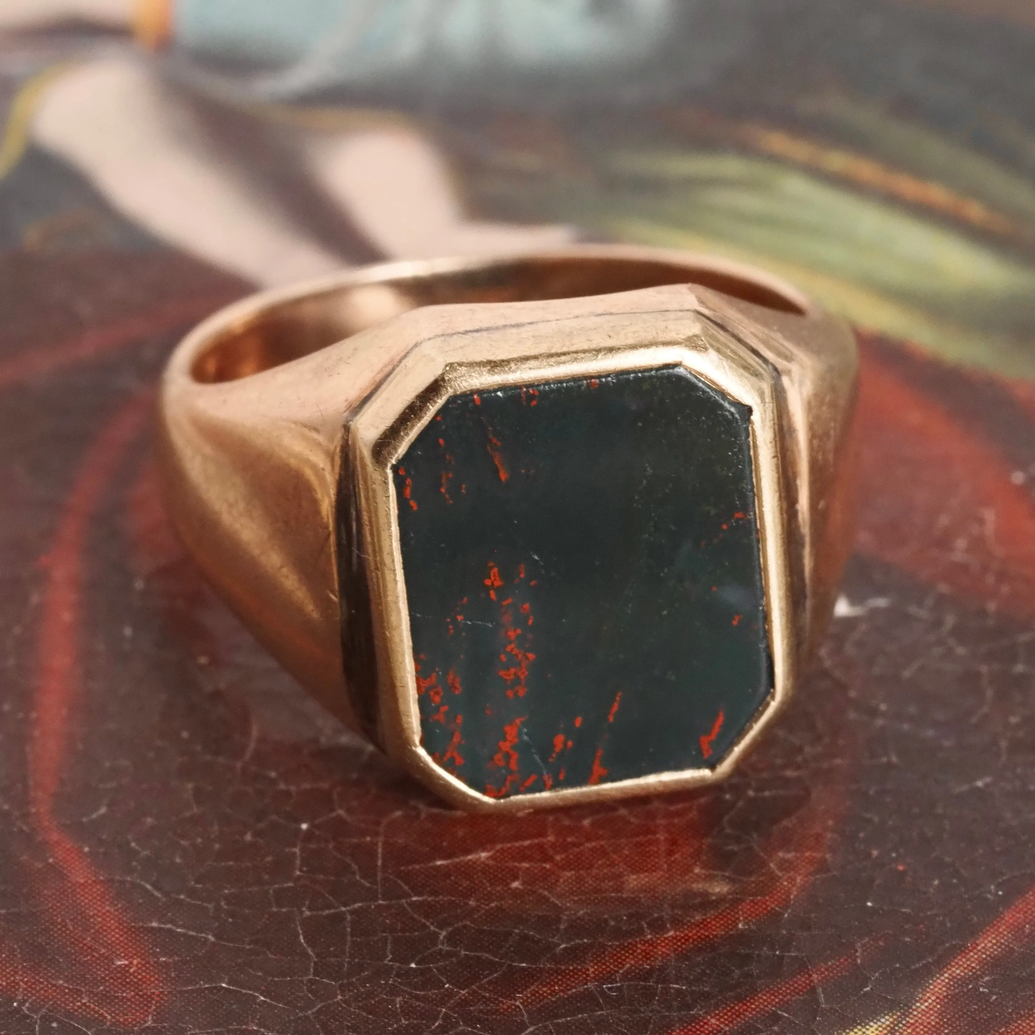 Antique Bloodstone Signet 10k Gold Ring