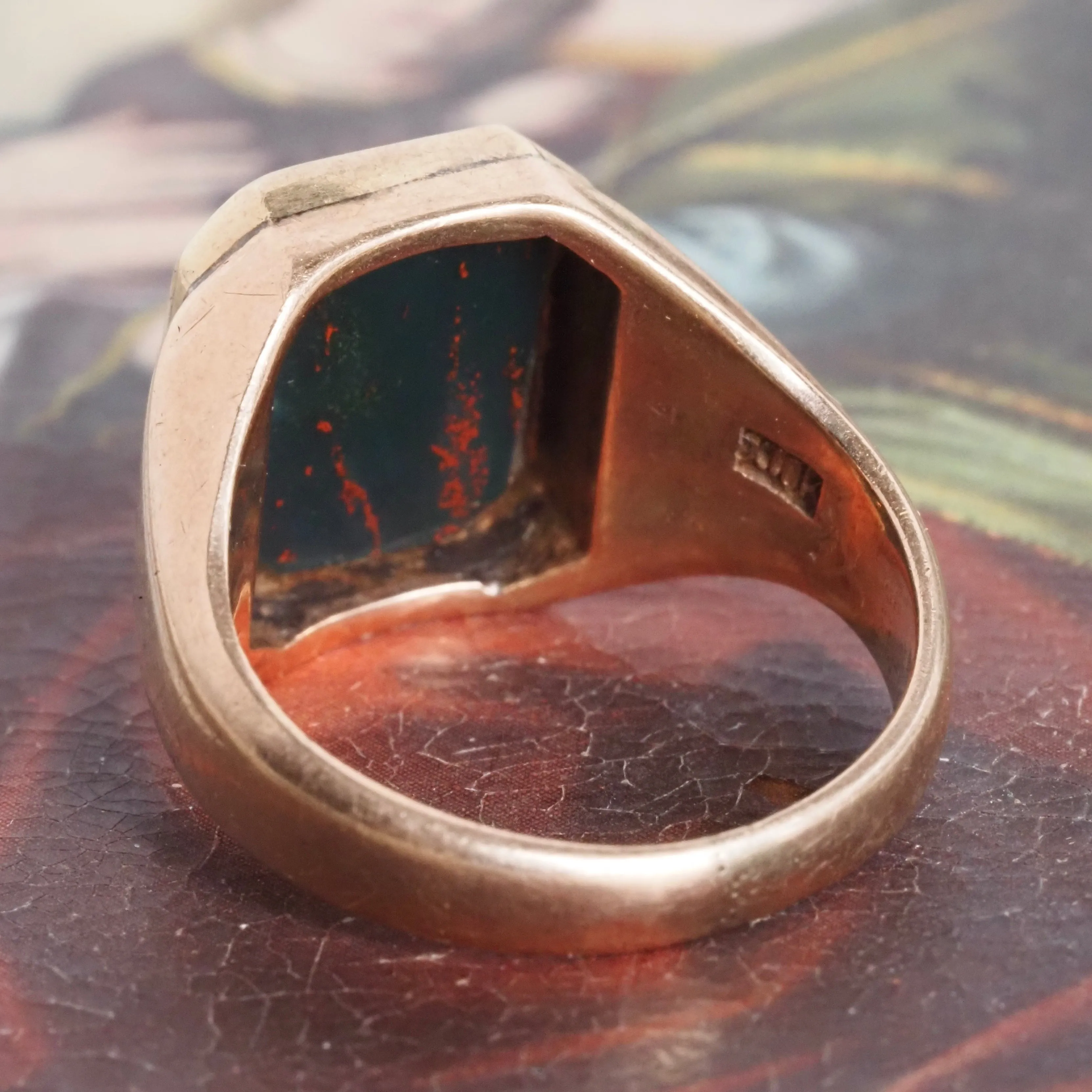 Antique Bloodstone Signet 10k Gold Ring