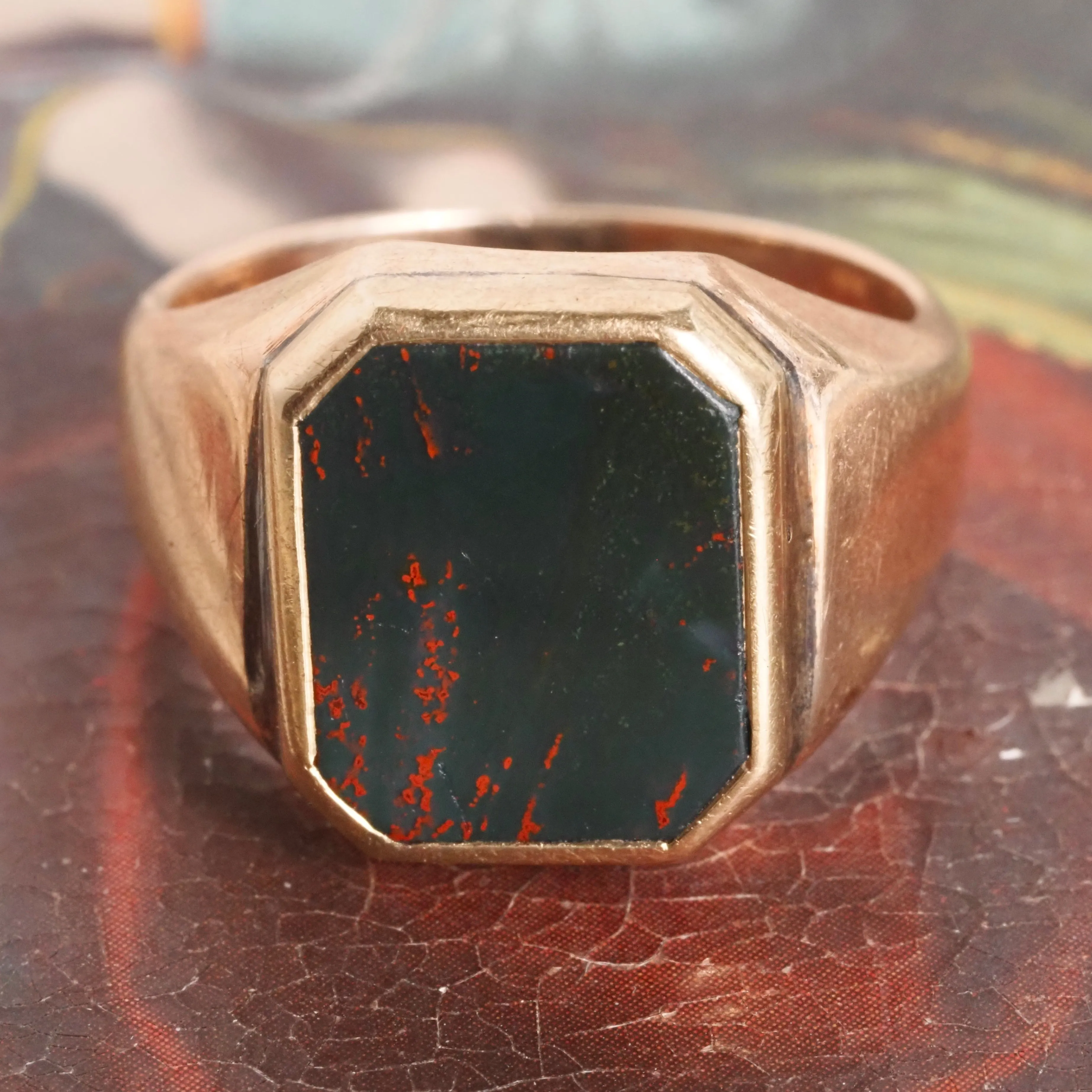 Antique Bloodstone Signet 10k Gold Ring