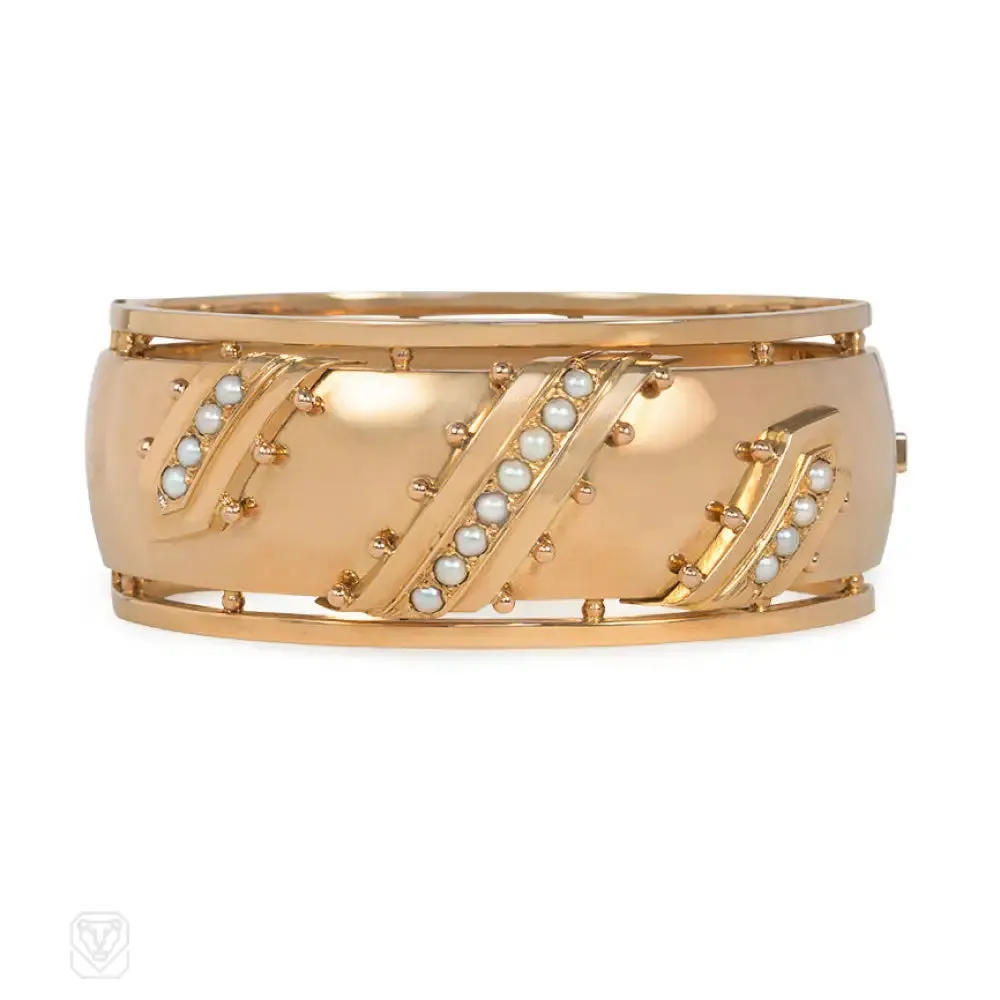 Antique French rose gold and pearl cuff bracelet