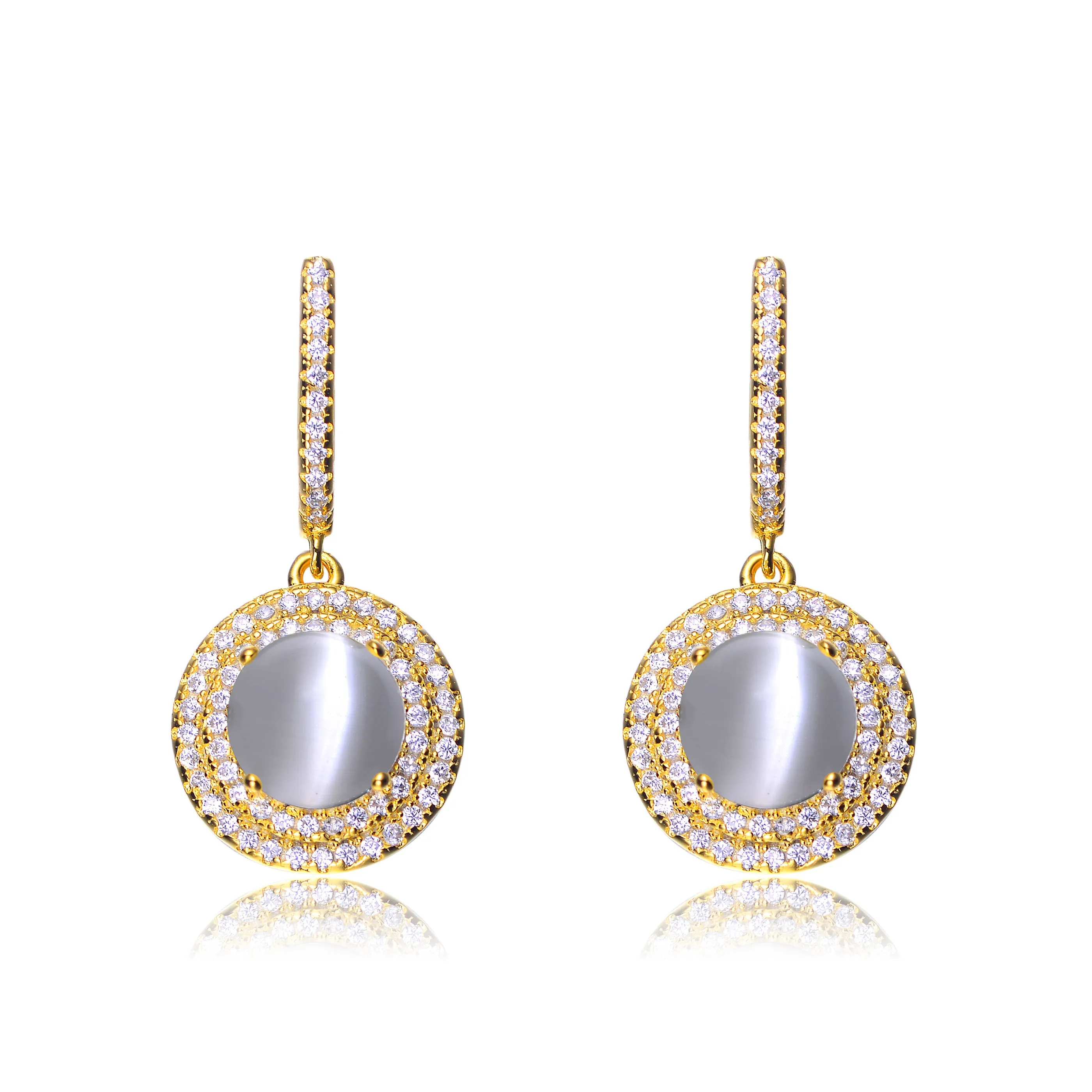 Aubrey Gold Plated White Opal Round Earrings