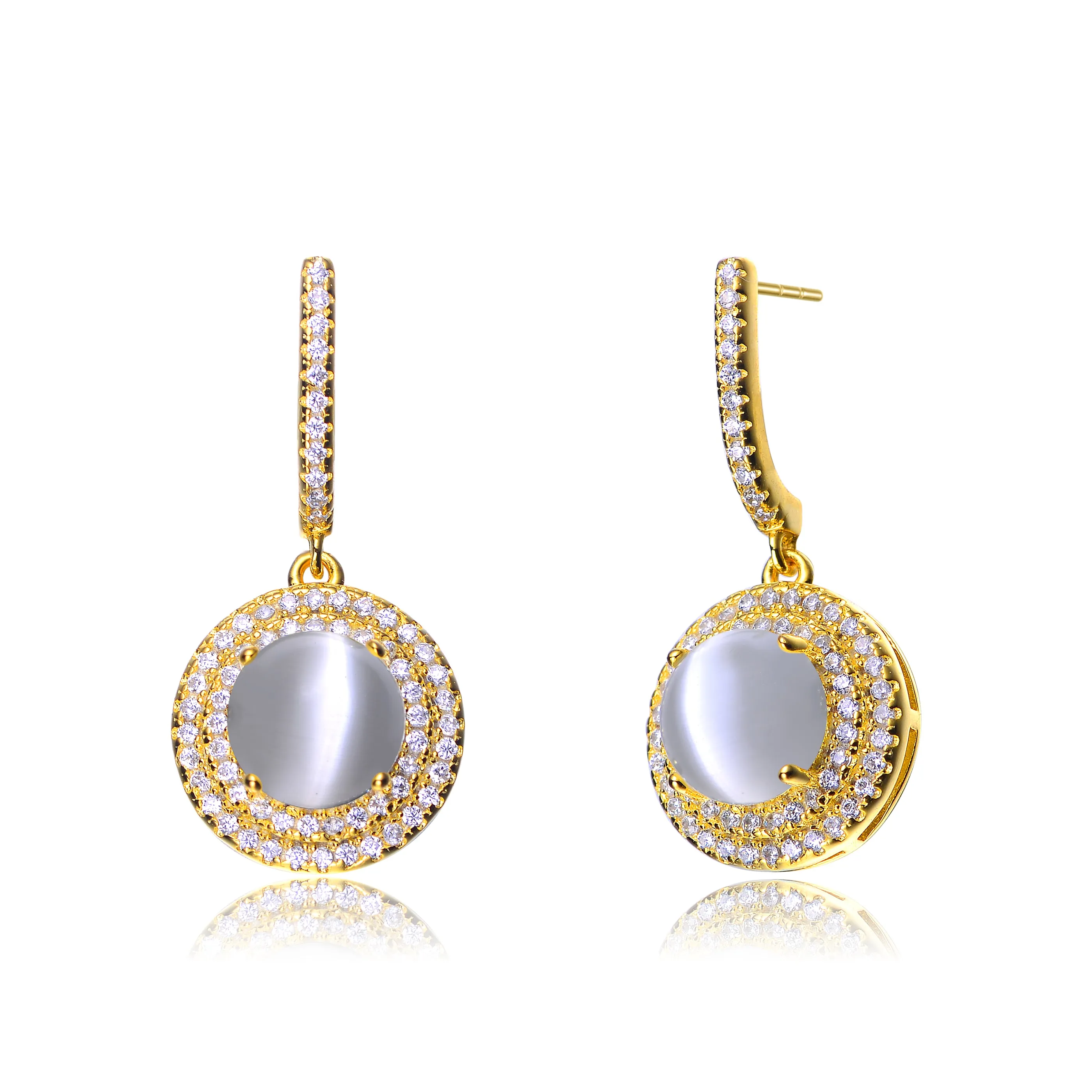 Aubrey Gold Plated White Opal Round Earrings