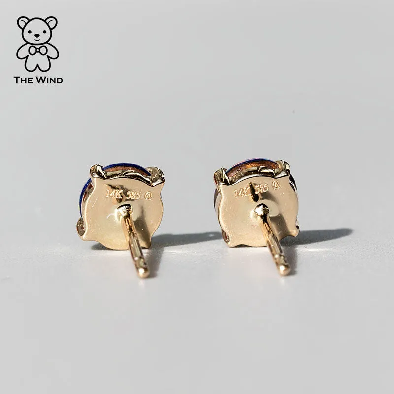 Australian Doublet Opal Round Stud Earrings 18K Yellow Gold