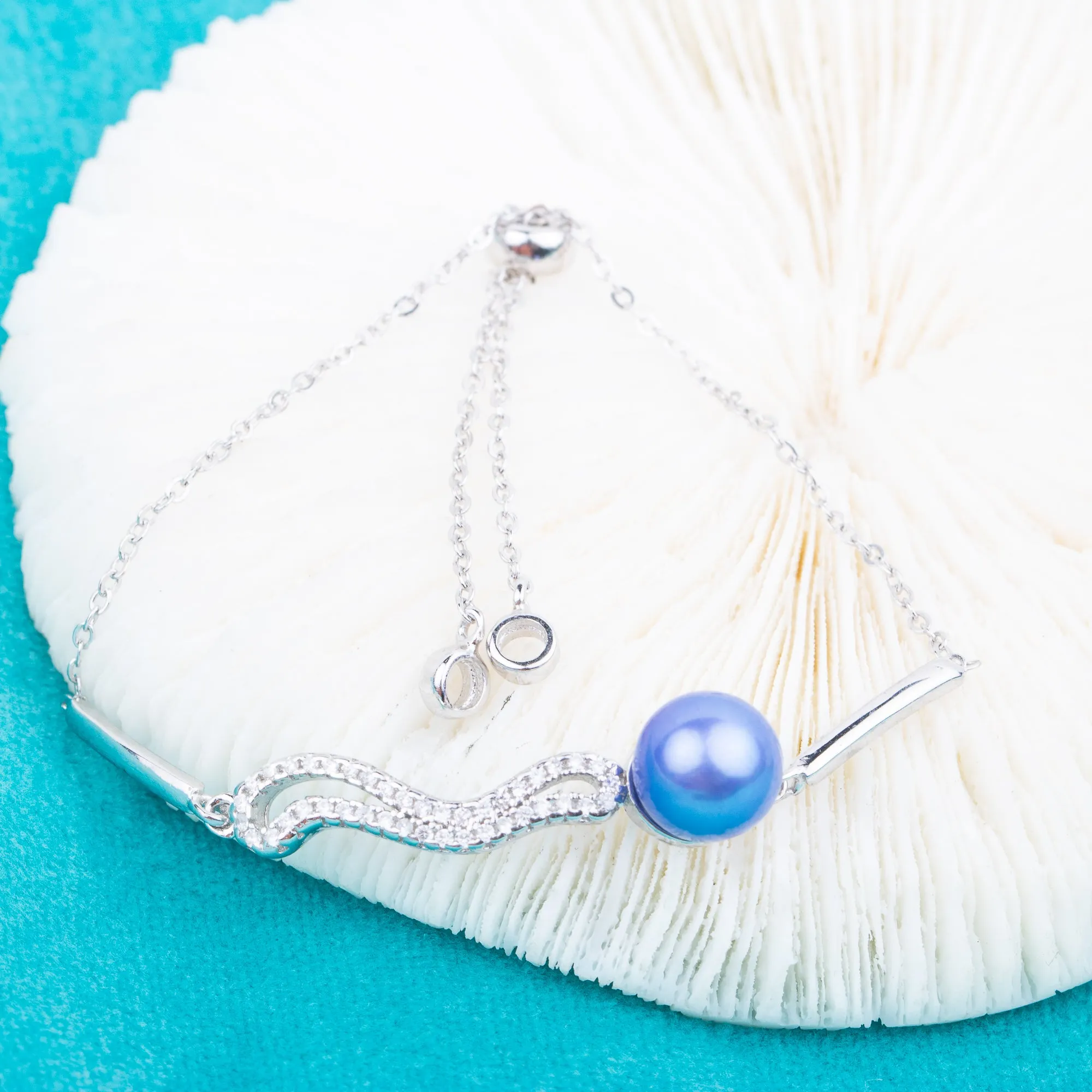 b010178  DIY 7-8mm Natural Freshwater pearl bracelet accessory 925 sterling silver adjustable chain bracelet for women