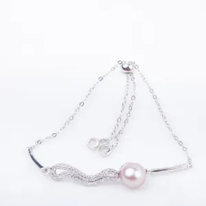 b010178  DIY 7-8mm Natural Freshwater pearl bracelet accessory 925 sterling silver adjustable chain bracelet for women