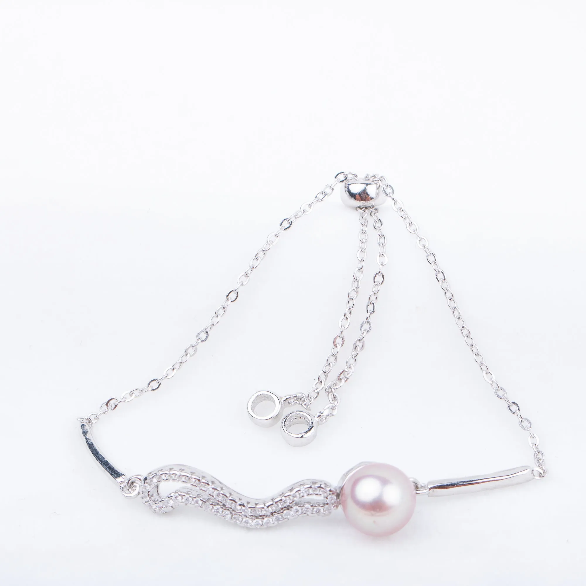 b010178  DIY 7-8mm Natural Freshwater pearl bracelet accessory 925 sterling silver adjustable chain bracelet for women