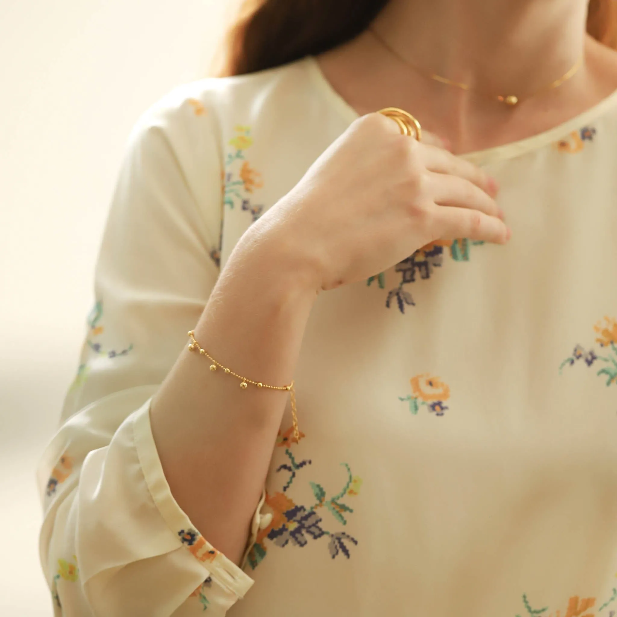 Ball Chain Bracelet with Gold Ball Charms