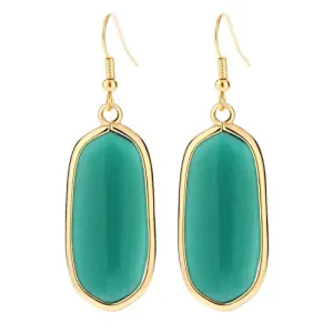 BaubleStar Natural Crystal Healing Stone Drop Earrings Green Opal Jasper Gemstone Quartz Oval Dangle Gold
