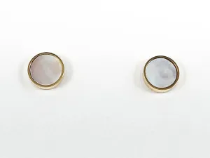 Beautiful Elegant Round Center Mother Of Pearl With Gold Tone Frame Steel Earrings