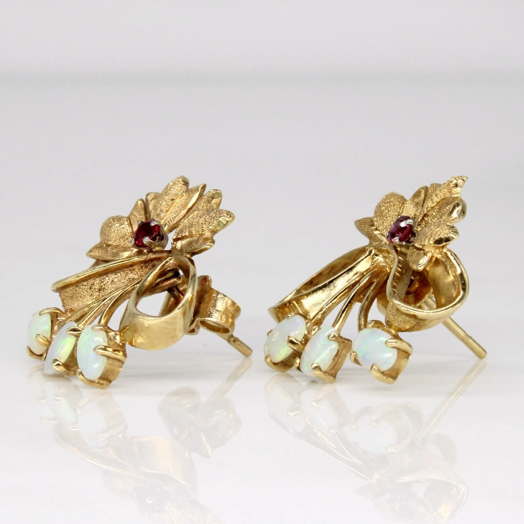 'Birks' Vintage Opal & Ruby Earrings | 0.24ctw, 0.10ctw |