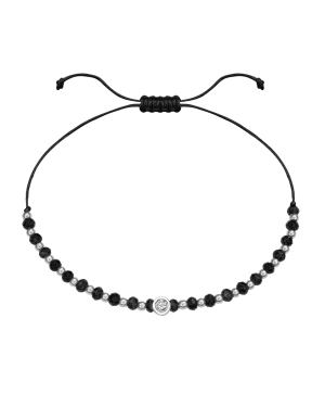 Black Onyx Gemstone String of Love Bracelet for Protection - 14K White Gold