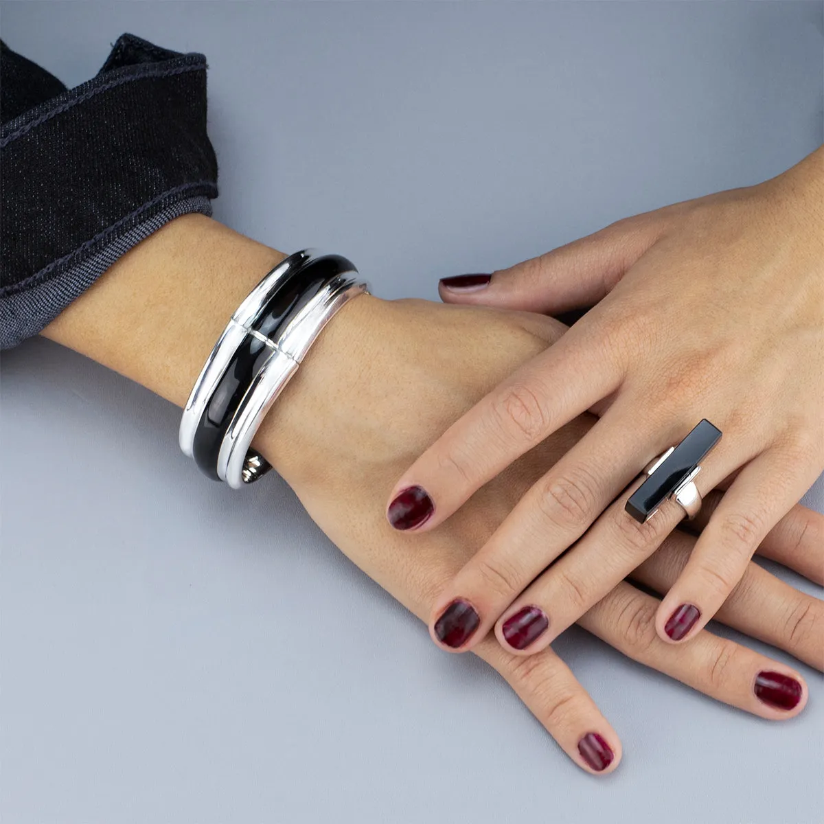 Black Onyx Hinged Bangle