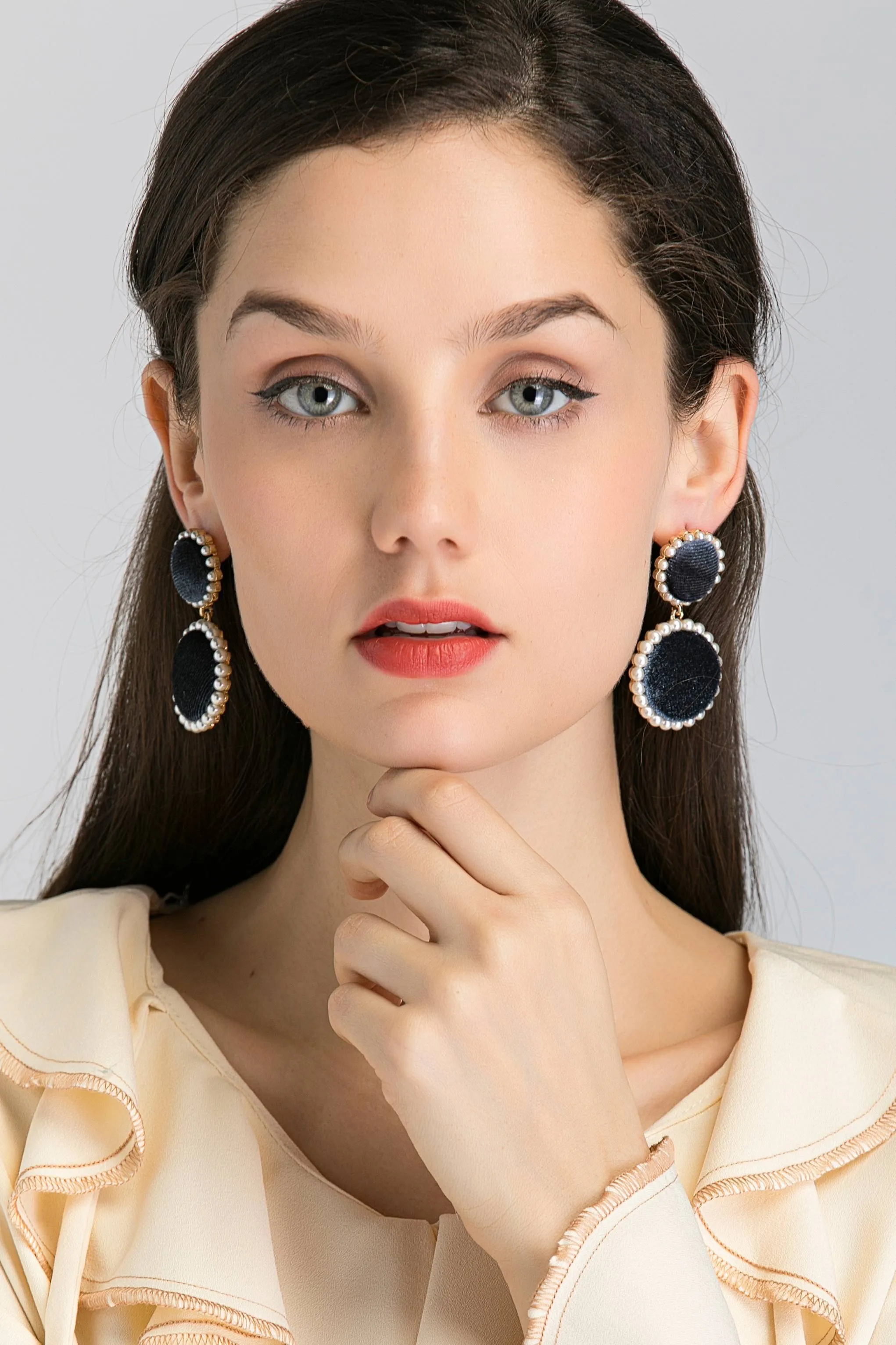 Blue Round and Pearl Detail Detail Drop Earrings