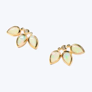 Bouquet Cabochon Opal   Diamond Fan Studs