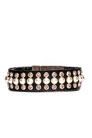 Bracelet Vienna Pearl (Black Leather)