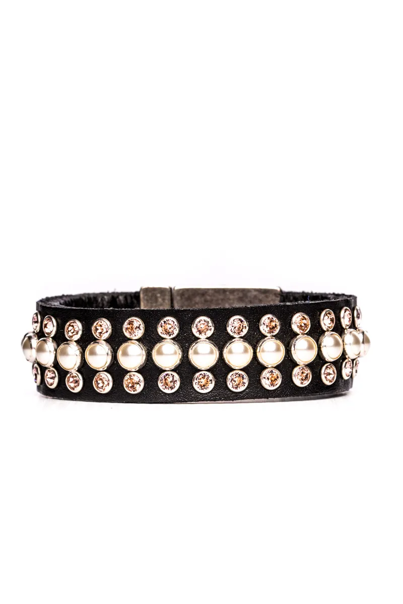Bracelet Vienna Pearl (Black Leather)