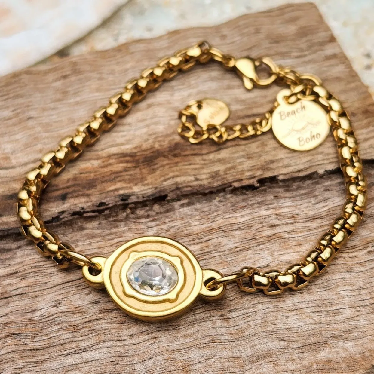 BRIGHT STAR  - CUBIC ZIRCONIA 18 CT GOLD WATERPROOF CHAIN BRACELET