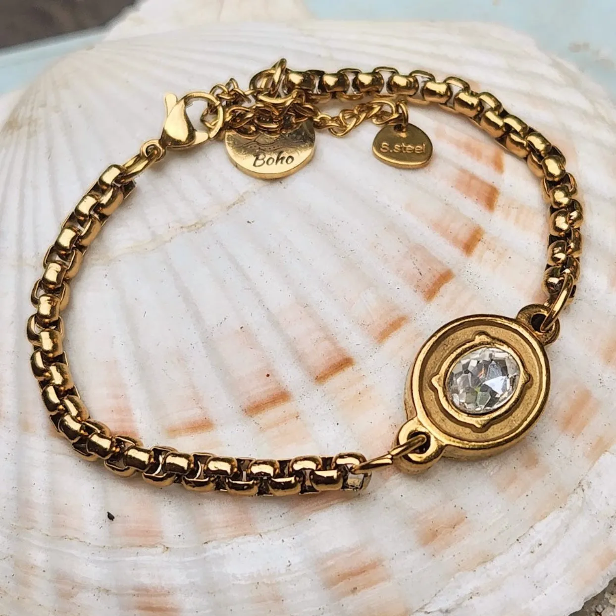 BRIGHT STAR  - CUBIC ZIRCONIA 18 CT GOLD WATERPROOF CHAIN BRACELET