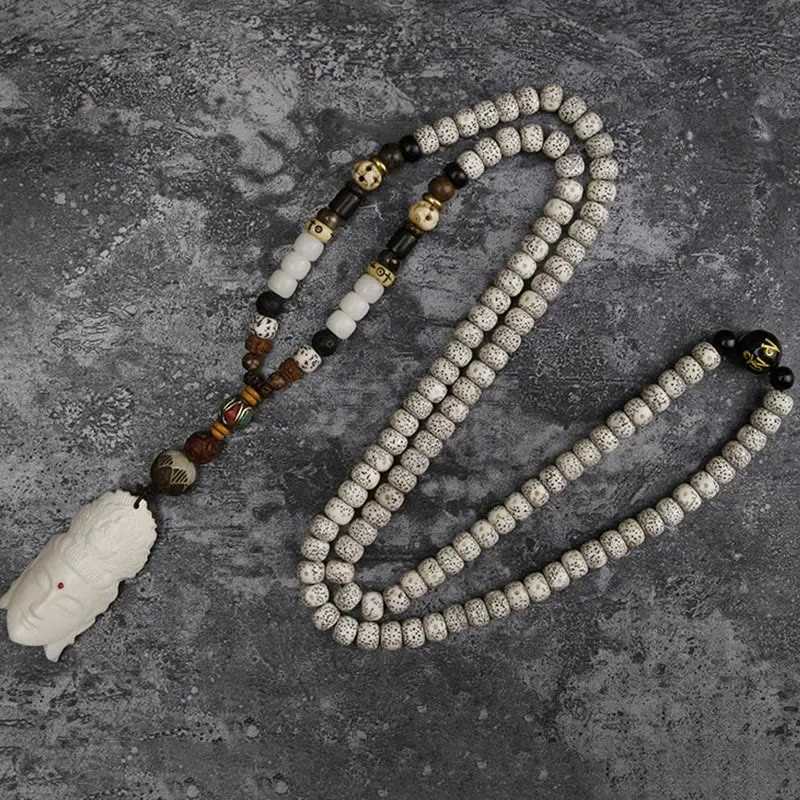 Buddha Stones 108 Mala Beads Bodhi Seed Yak Bone Avalokitesvara Lucky Pixiu Guan Gong Buddha Demon Peace Tassel Bracelet