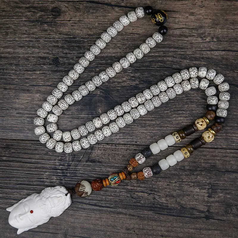 Buddha Stones 108 Mala Beads Bodhi Seed Yak Bone Avalokitesvara Lucky Pixiu Guan Gong Buddha Demon Peace Tassel Bracelet