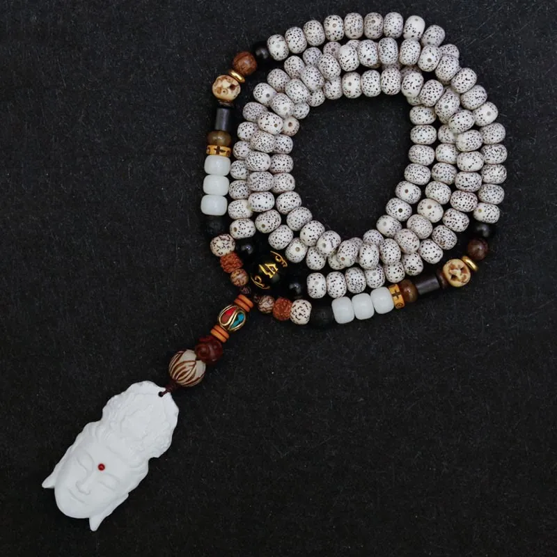 Buddha Stones 108 Mala Beads Bodhi Seed Yak Bone Avalokitesvara Lucky Pixiu Guan Gong Buddha Demon Peace Tassel Bracelet