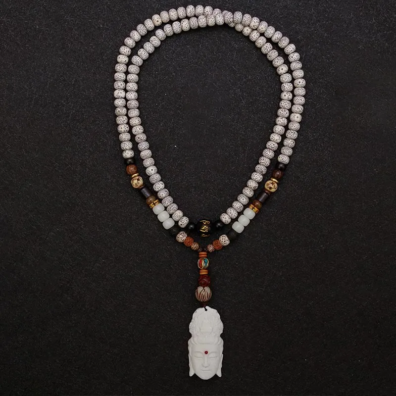 Buddha Stones 108 Mala Beads Bodhi Seed Yak Bone Avalokitesvara Lucky Pixiu Guan Gong Buddha Demon Peace Tassel Bracelet