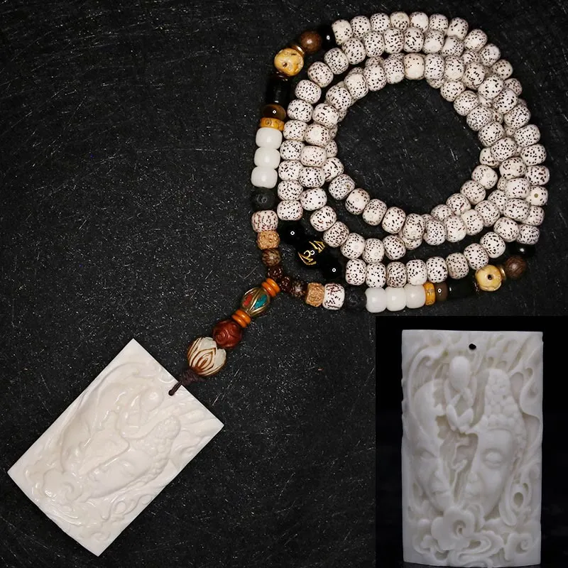 Buddha Stones 108 Mala Beads Bodhi Seed Yak Bone Avalokitesvara Lucky Pixiu Guan Gong Buddha Demon Peace Tassel Bracelet