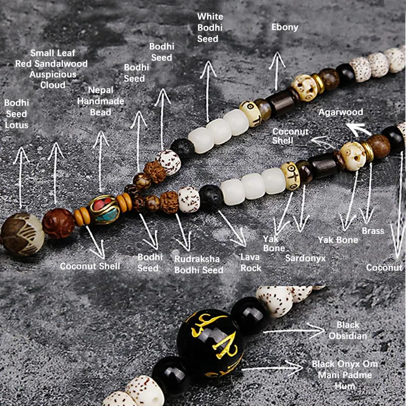 Buddha Stones 108 Mala Beads Bodhi Seed Yak Bone Avalokitesvara Lucky Pixiu Guan Gong Buddha Demon Peace Tassel Bracelet