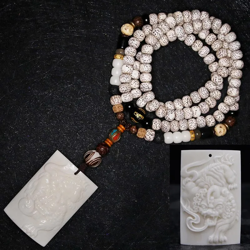 Buddha Stones 108 Mala Beads Bodhi Seed Yak Bone Avalokitesvara Lucky Pixiu Guan Gong Buddha Demon Peace Tassel Bracelet