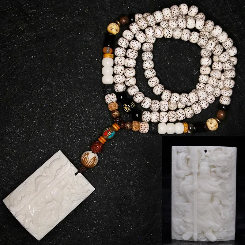 Buddha Stones 108 Mala Beads Bodhi Seed Yak Bone Avalokitesvara Lucky Pixiu Guan Gong Buddha Demon Peace Tassel Bracelet