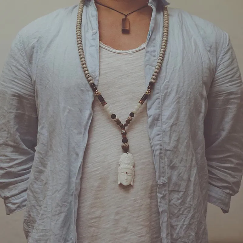 Buddha Stones 108 Mala Beads Bodhi Seed Yak Bone Avalokitesvara Lucky Pixiu Guan Gong Buddha Demon Peace Tassel Bracelet