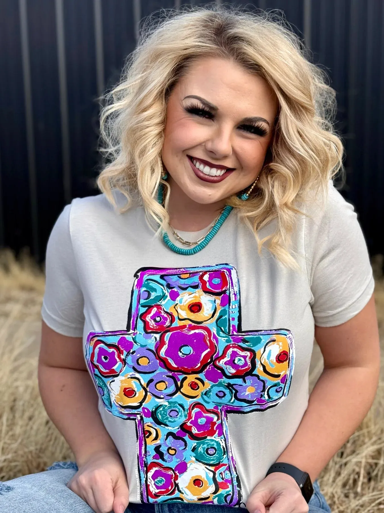 Callie Ann Stelter Purple Floral Cross Tee by Texas True Threads