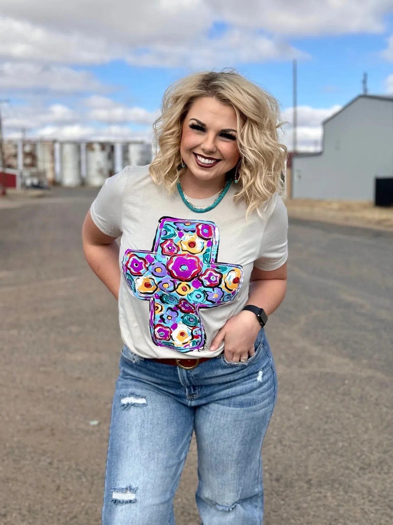Callie Ann Stelter Purple Floral Cross Tee by Texas True Threads