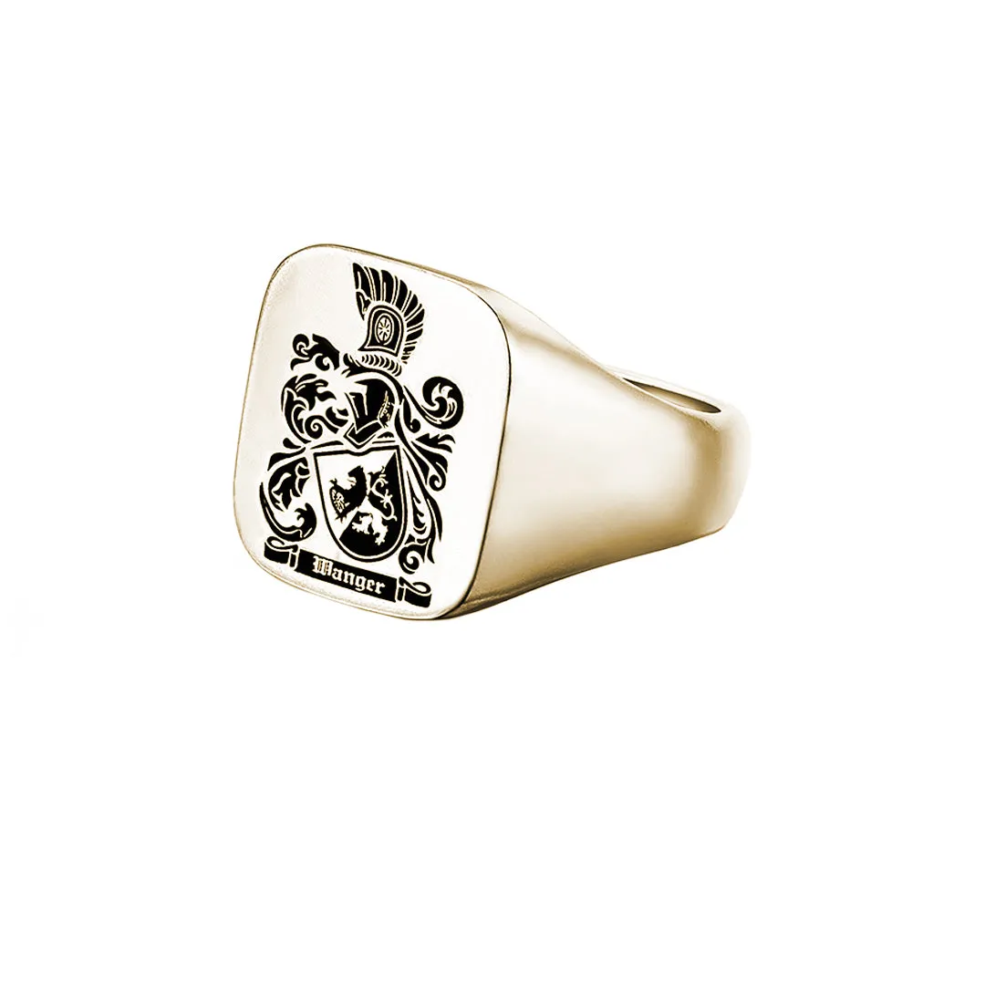 Carved Signet Square Ring Base for Family Crest - Solid Gold