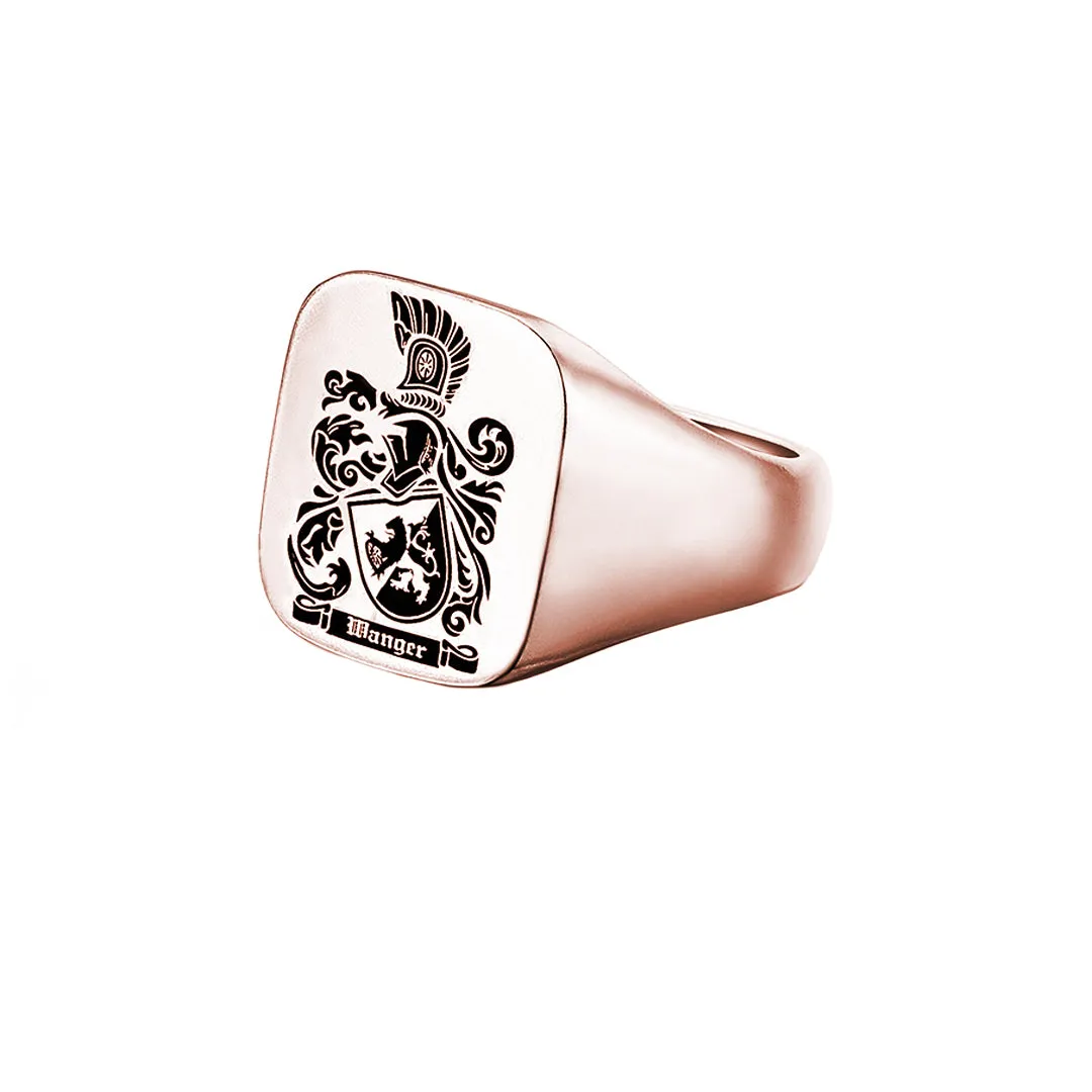 Carved Signet Square Ring Base for Family Crest - Solid Gold