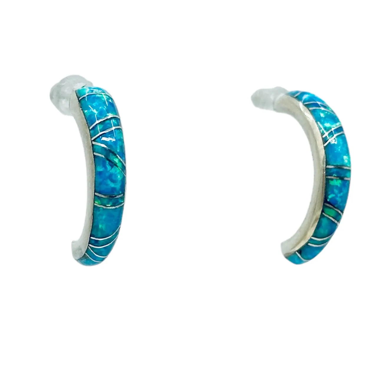 CE Zuni sterling silver opal half hoop earrings