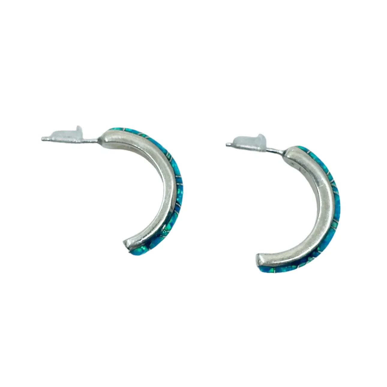 CE Zuni sterling silver opal half hoop earrings
