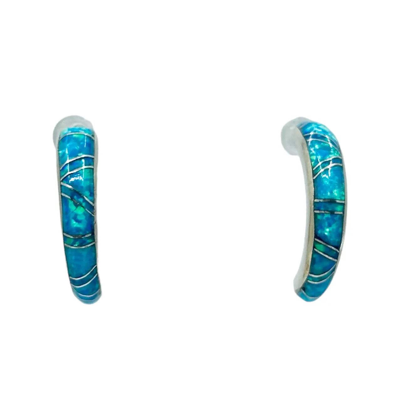 CE Zuni sterling silver opal half hoop earrings