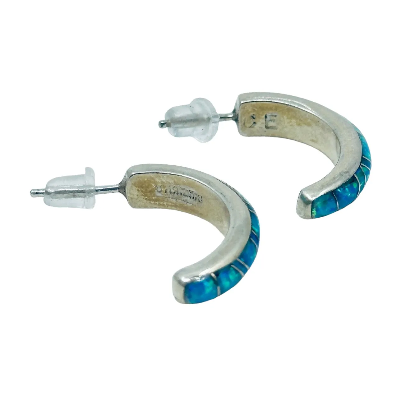CE Zuni sterling silver opal half hoop earrings
