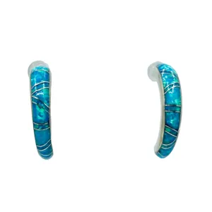 CE Zuni sterling silver opal half hoop earrings